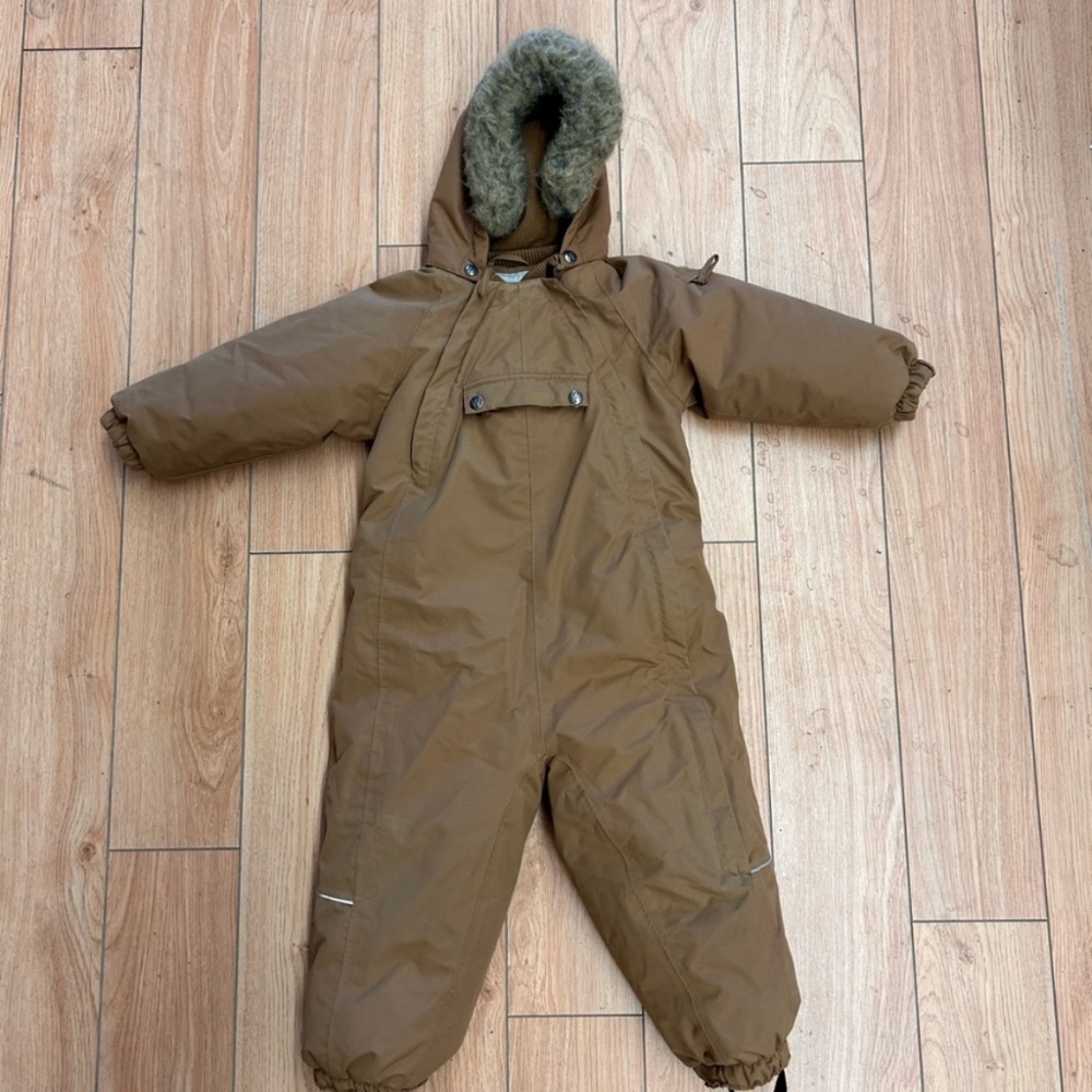 Wheat 18m brown nickie tech style zip up one piece snow suit